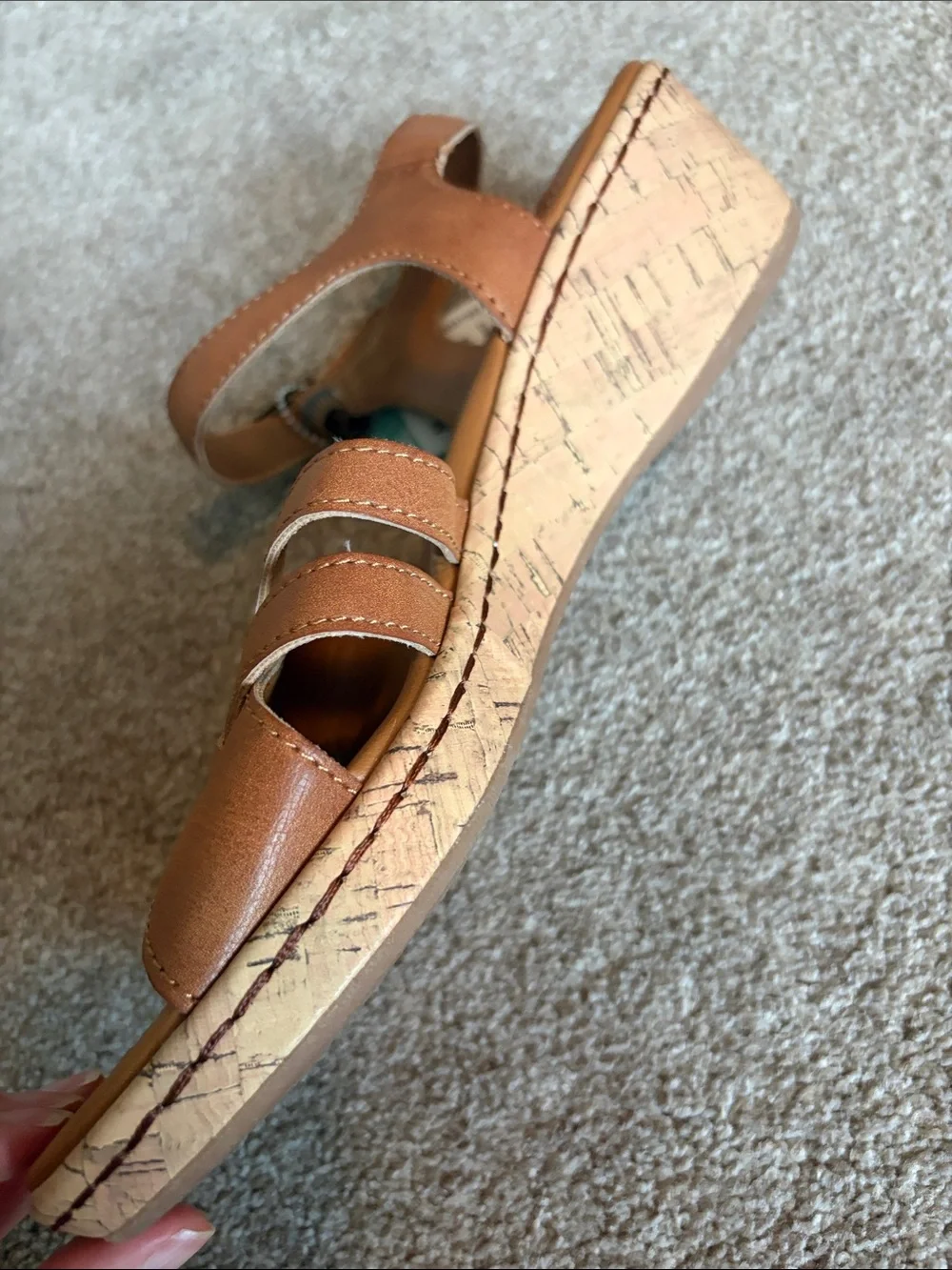 b.o.c. Tan Strappy Cork-Style Wedge Sandals women’s size 10